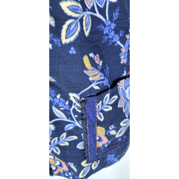 LOFT Womens Blazer Navy floral cotton blend  Size 10 Eyelet Crochet Trim Open - Picture 2 of 14